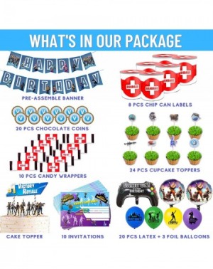 Party Packs Video Game Party Supplies Includes Cake- Cupcake Toppers- Balloons- Banner- Invitation Cards- Chocolate Coins- Ch...