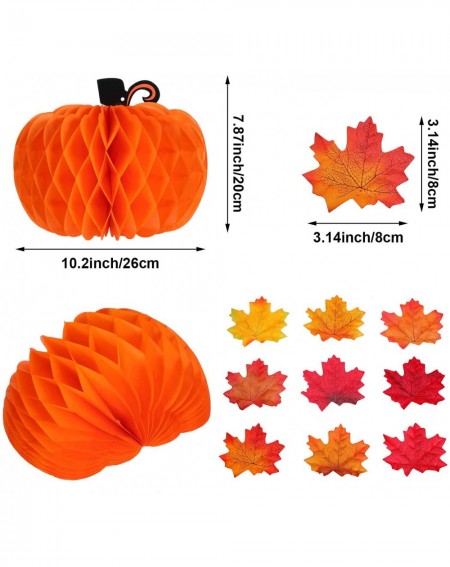 Tissue Pom Poms 5 Pieces Tissue Paper Pumpkin and 200 Pieces Autumn Maple Leaves Fall Artificial Colored Maple Leaves for Hal...