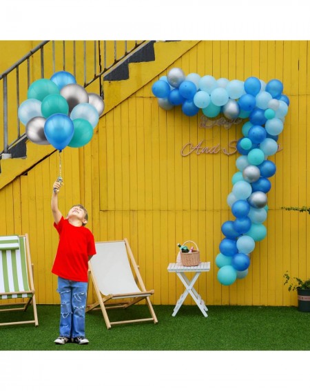 Balloons Balloon Garland Arch Kit - 5" 10" 12" Blue- Sky Blue-Tiffany- Metallic Silver Balloons with Glue Dots- Garland Decor...