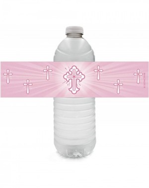 Favors Pink Baptism Water Bottle Labels for Girl - 24 Stickers - C718O24RKDQ $12.47