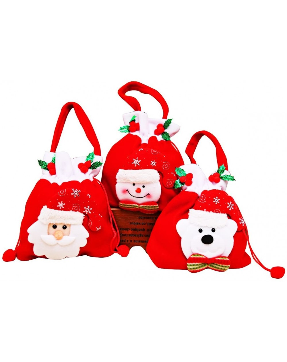 Stockings & Holders 3 Pack Christmas Bags Christmas Candy Bags Fabric Santa Claus Stocking with Cord Drawstring Gift Sack Chr...