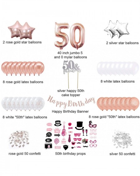 Balloons Rose Gold Silver White 50th Birthday Decorations for Women MenParty Supplies 40 Inch Balloons Cake Topper Confetti w...