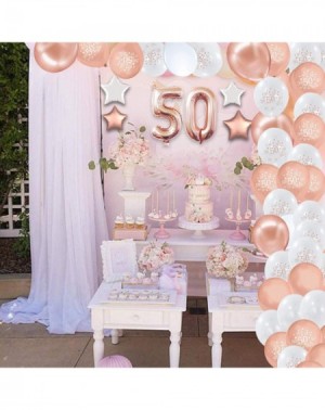 Balloons Rose Gold Silver White 50th Birthday Decorations for Women MenParty Supplies 40 Inch Balloons Cake Topper Confetti w...