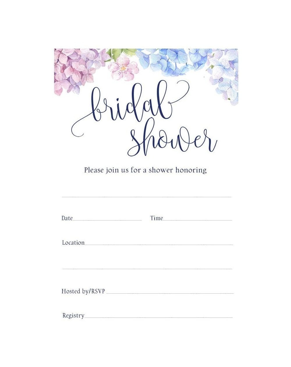 Invitations Wildflower Bridal Shower Invitations Fill in The Blank Wedding Shower Invite Blooms Flowers Hydrangeas Watercolor...