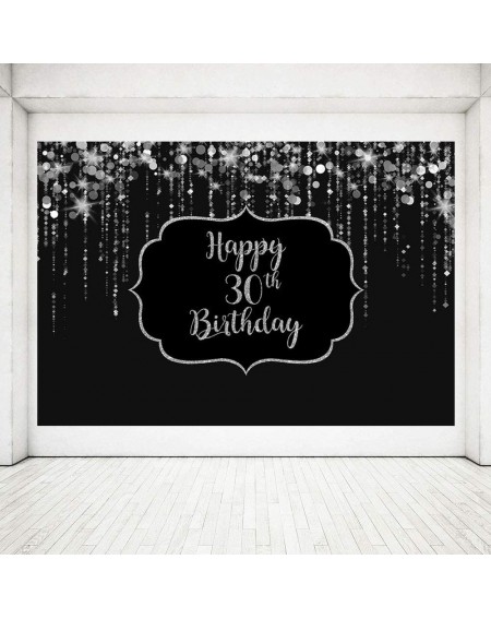 Photobooth Props Black and Silver Photo Studio Booth Background Banner Silver Stars Diamond Adult Happy 30th Birthday Bash Pa...