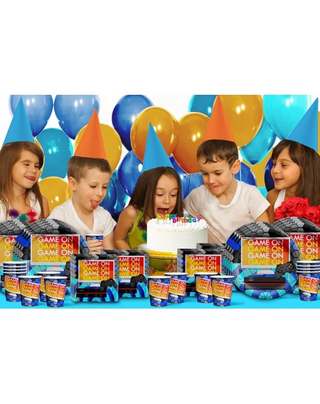 Party Packs Video Gaming Game On Birthday Party Supplies Set Plates Napkins Cups Tableware Kit for 16 - CJ12ODMM4DA $9.84