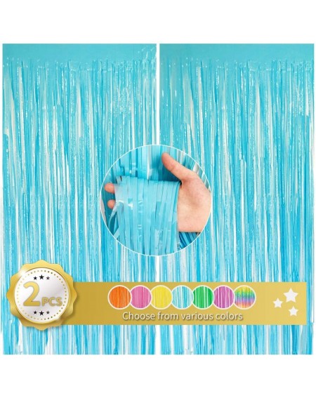 Photobooth Props 2 Pack Foil Fringe Curtain-Macaron Blue Tinsel Metallic Curtains Photo Backdrop for Wedding Engagement Brida...