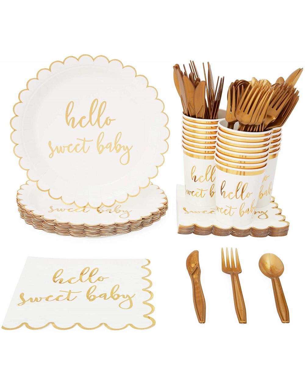 Party Packs Hello Sweet Baby Shower Supplies- Dinnerware Set (144 Pieces- Serves 24) - CU18ZE38ZC2 $14.98