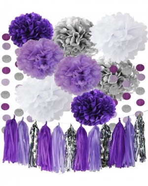 Tissue Pom Poms Purple Silver Birthday Decorations for Women Bridal Shower Decorations Purple White Silver Tissue Pom Pom Pur...