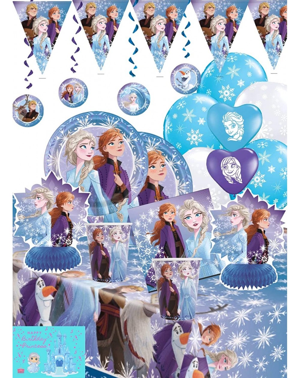 Party Packs Frozen 2 Party Supplies and Decoration Kit - with Frozen Plates- Decor Kit- Banner- Balloons- Napkins- Table Cove...