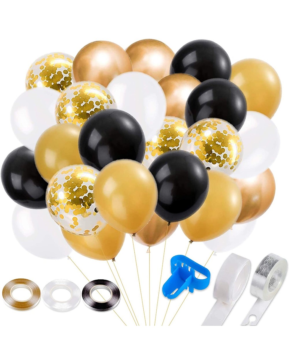 Balloons Balloon Garland Arch Kit- 110Pcs Black and Gold Birthday Party Balloons- Gold Confetti- Metallic Gold and White Ball...