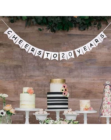 Banners & Garlands Cheers to 20 Years Banner- 20th Wedding Anniversary Party Decor- Happy 20th Birthday Party Bunting - C618D...