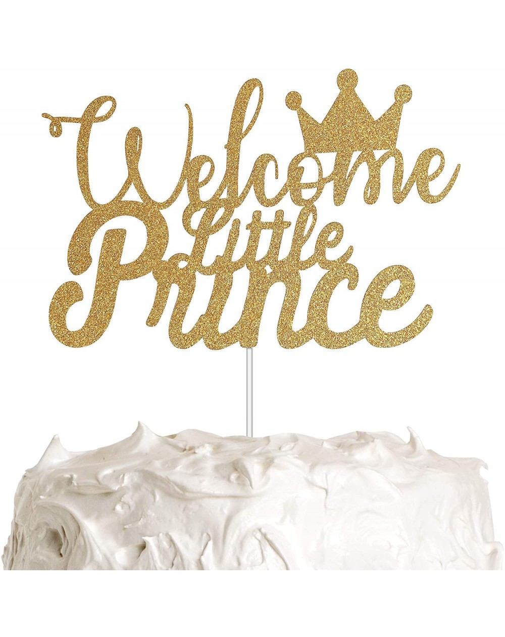 Cake & Cupcake Toppers Welcome Little Prince with Crown Cake Topper for Boy Baby Shower Party Decorations with Gold Glitter -...