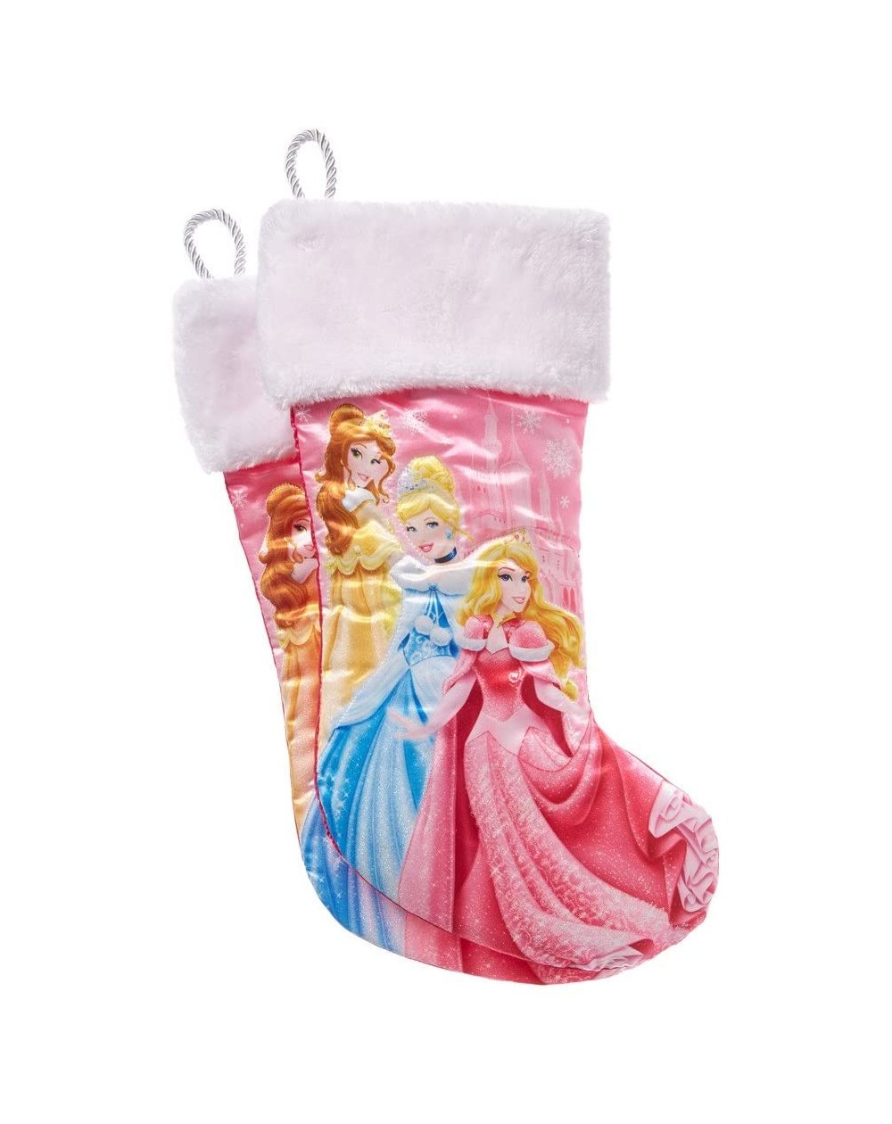 Stockings & Holders Disney Princess Aurora- Cinderella And Belle Stocking With White Fur Cuff - CS12GTU63WP $7.95