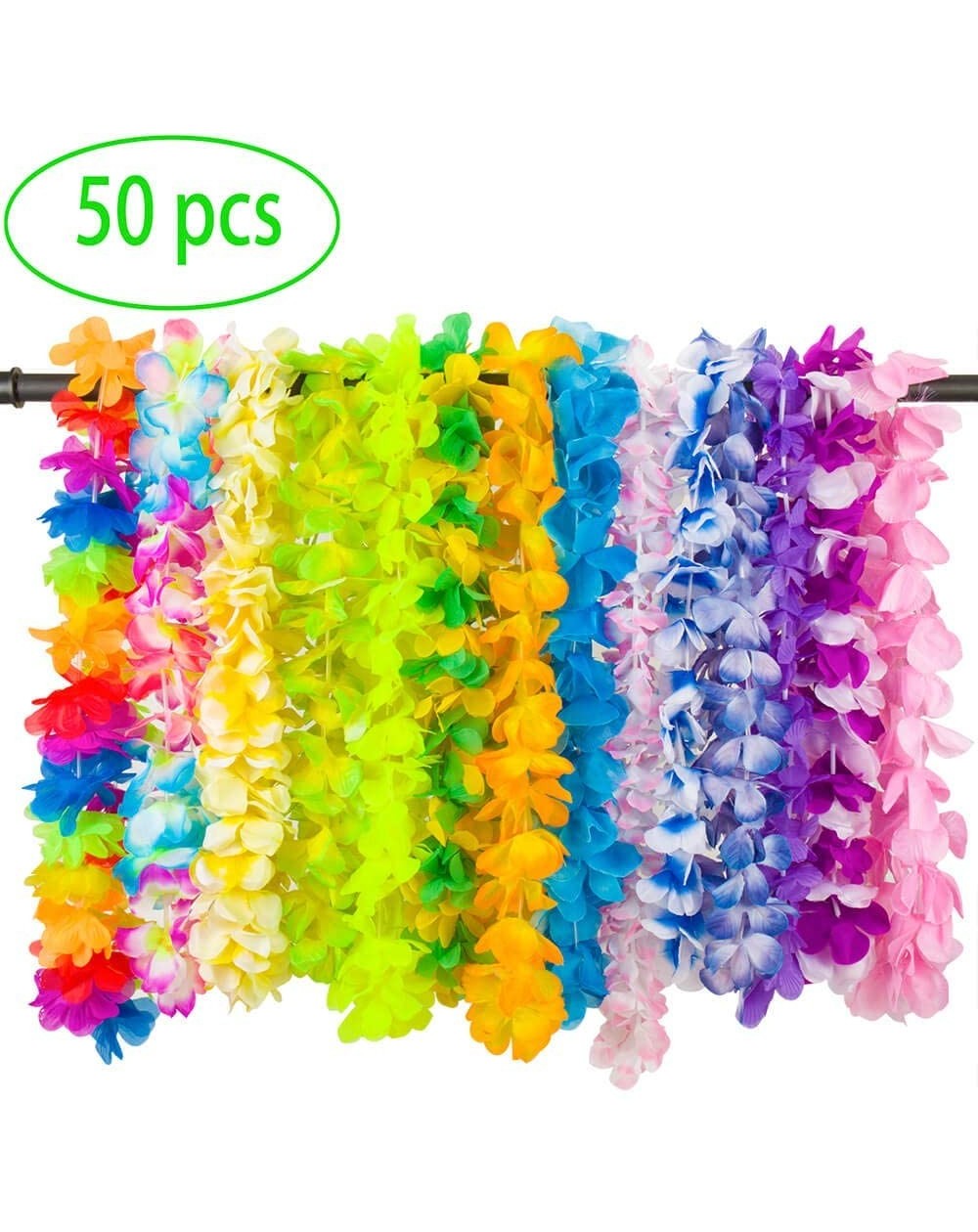 Party Favors 50 Counts Hawaiian Leis Party Favors Tropical Hawaiian Necklace Silk Flower leis for Luau Beach Birthday Party D...