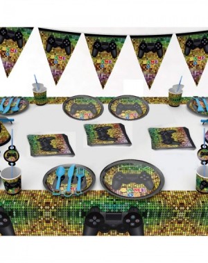 Party Packs 94cs Video Game Party Supplies Include Plates- Cups- Napkins- Banner- Table Cover- Utensils Pack for Game Birthda...