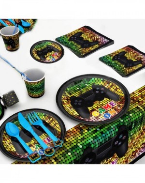 Party Packs 94cs Video Game Party Supplies Include Plates- Cups- Napkins- Banner- Table Cover- Utensils Pack for Game Birthda...