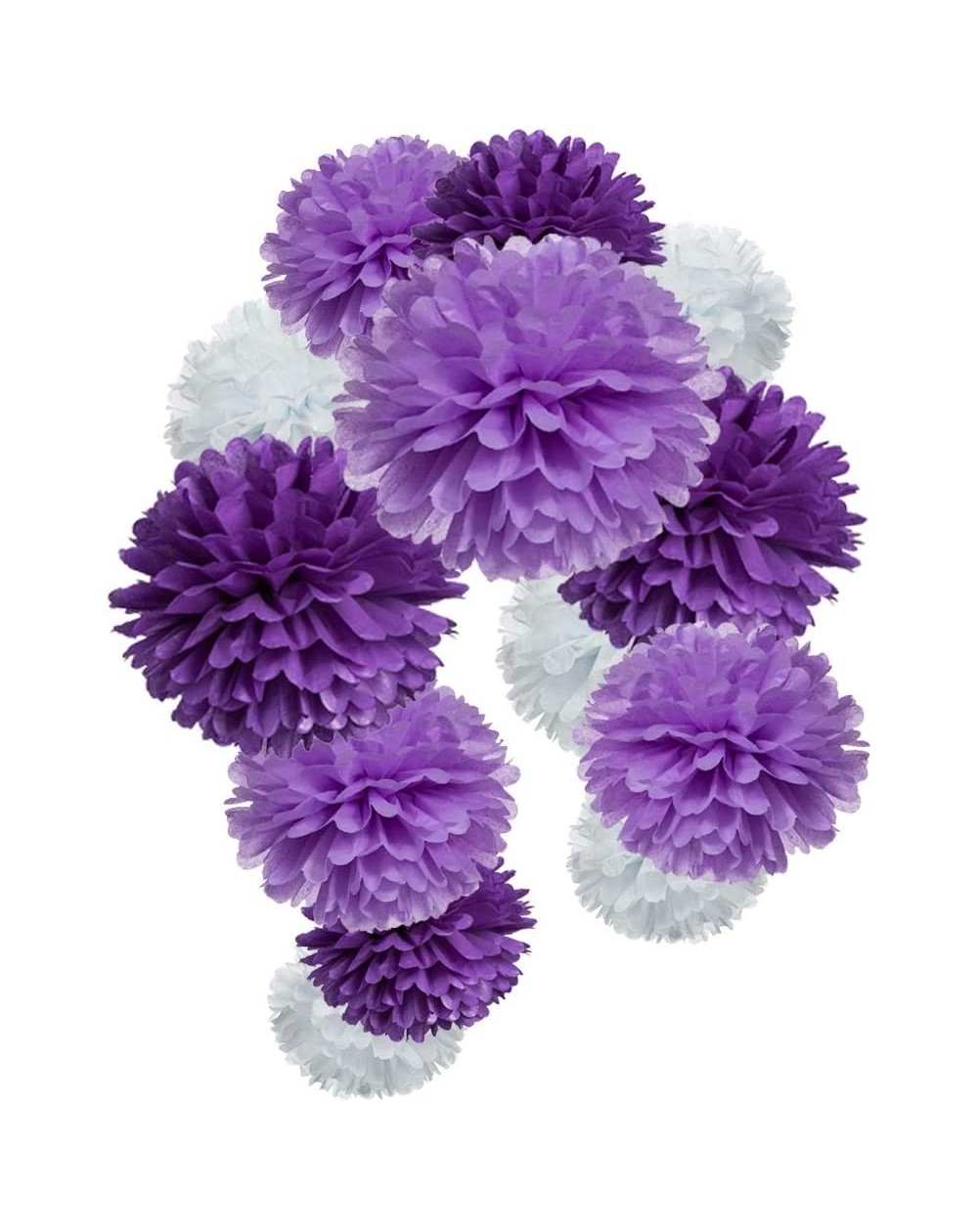 Tissue Pom Poms Purple Paper Flower Tissue Pom Poms Party Favor Supplies (purple-lavender-white-12pc) - Purple-lavender-white...