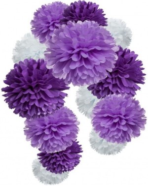 Tissue Pom Poms Purple Paper Flower Tissue Pom Poms Party Favor Supplies (purple-lavender-white-12pc) - Purple-lavender-white...