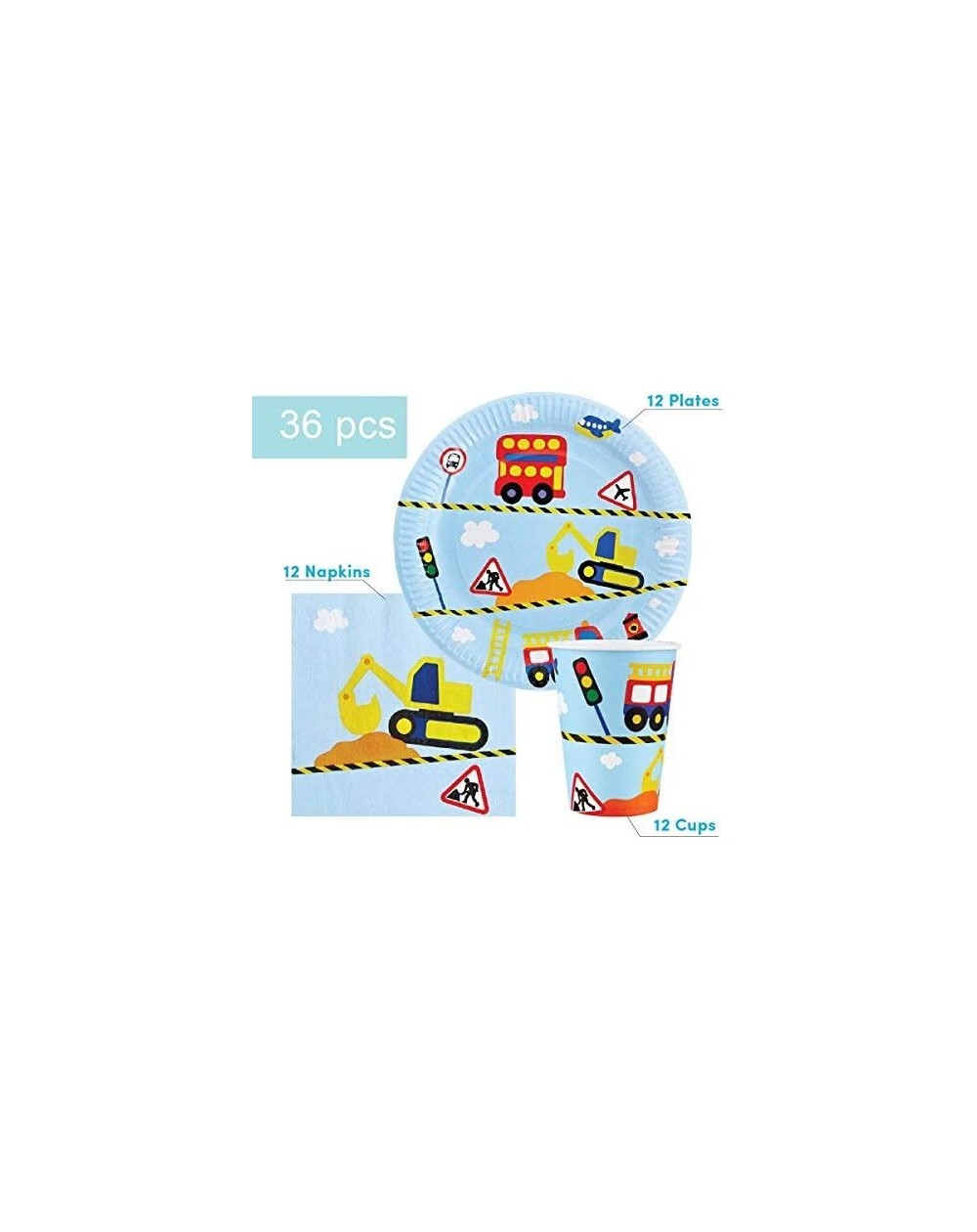 Party Packs Transportation Party Supplies Set for 12 - Includes 36 pcs Total 12 Cups- 12 Plates- 12 Napkins - CI186TX3SIL $11.54