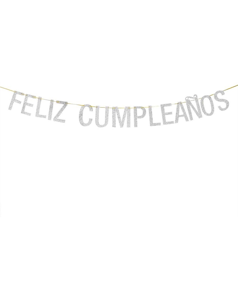 Banners Feliz Cumpleaños Banner- Happy Birthday- Mexican Fiesta Theme Birthday Hanging Paper flag(Silver Glitter 5.7 ft) - C4...