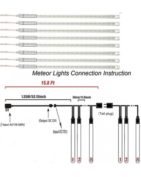 Outdoor String Lights Meteor Shower Rain Lights - Waterproof LED Falling Rain Decoration Lights- 30 cm 8 Tube 192 LED Icicle ...