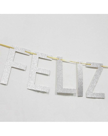 Banners Feliz Cumpleaños Banner- Happy Birthday- Mexican Fiesta Theme Birthday Hanging Paper flag(Silver Glitter 5.7 ft) - C4...