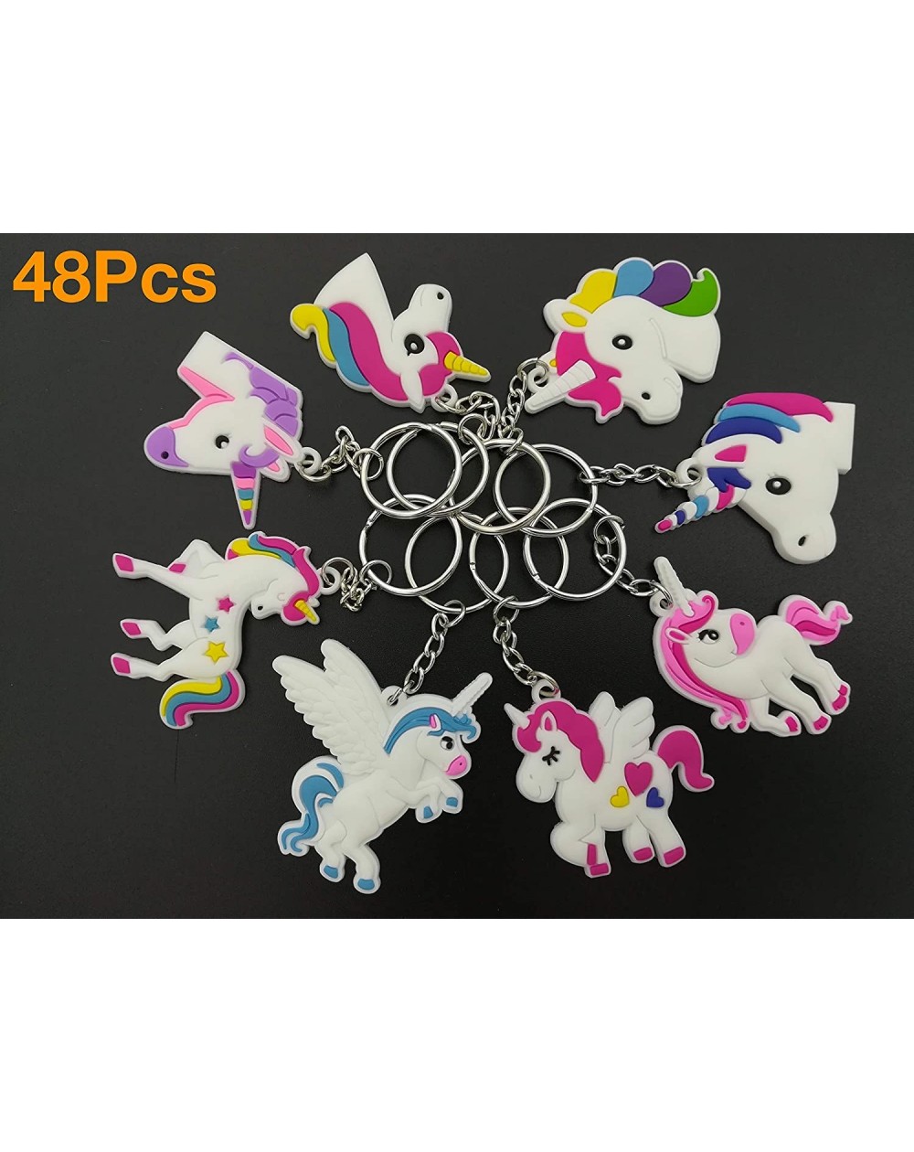 48 Pack Rainbow Unicorn Keychains Key Ring Decoration Birthday Party ...