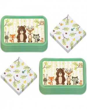 Party Packs Woodland Theme Party Creatures Rectangle Paper Dessert Plates and Beverage Napkins (Serves 16) - Woodland Theme P...