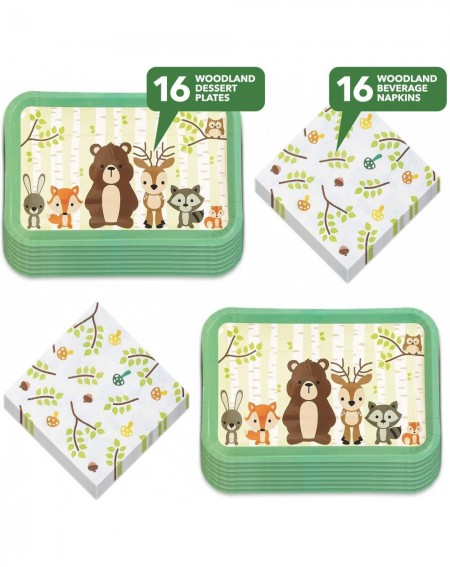 Party Packs Woodland Theme Party Creatures Rectangle Paper Dessert Plates and Beverage Napkins (Serves 16) - Woodland Theme P...