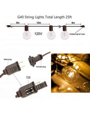 Outdoor String Lights Outdoor String Lights- 25FT Hanging Patio Lights String with 27 G40 Clear Globe Bulbs (2 Spare)- Connec...