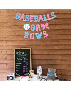 Banners Baseballs or Bows Gender Reveal Banner Boy or Girl Baby Shower Garland Blue or Pink Gender Reveal Party Pregnancy Ann...