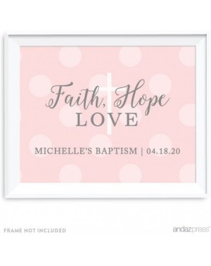 Banners & Garlands Blush Pink and Gray Baby Girl Baptism Collection- Personalized Party Signs- Faith Hope Love- 8.5x11-inch- ...