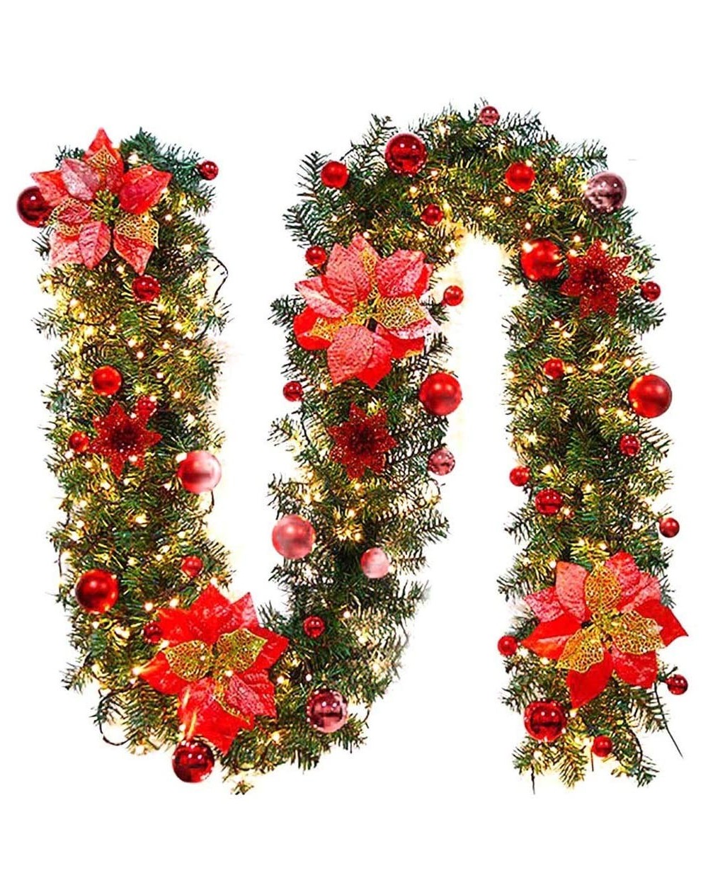 Garlands Christmas Garland - 8.86ft Christmas Rattan with LED Light String- Artificial Flower Christmas Balls Vine Plants Hol...