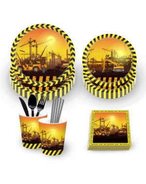 Party Packs Construction Birthday Excavator Bulldozer Tableware - CJ18W7X7GAG $24.48