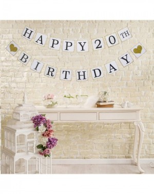 Banners & Garlands Happy 20th Birthday Banner - Gold Glitter Heart for 20 Years Birthday Party Decoration Bunting White - H-2...