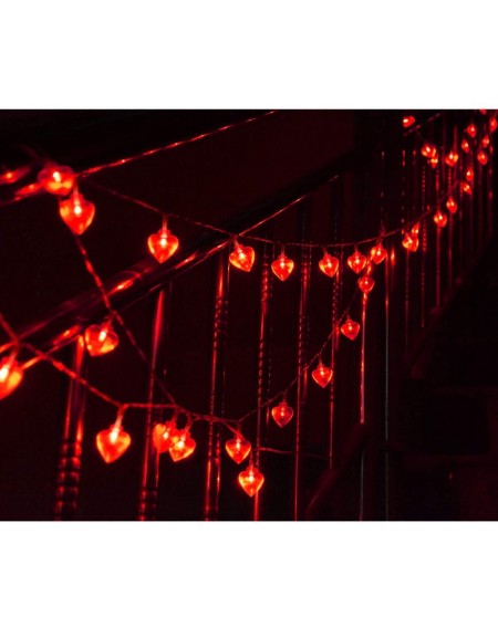 Indoor String Lights 50 LED Valentine Heart Shape String Lights with Remote- Battery Operated Heart String Lights- Red Heart ...