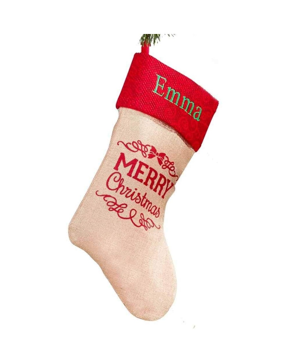 Stockings & Holders Personalized Classic Burlap Christmas Stocking (Merry Christmas) - Merry Christmas - CX18LSOWGLL $16.43