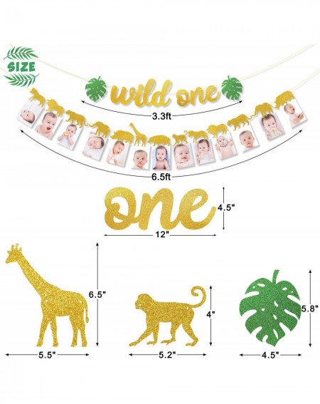 Banners Safari Jungle Animal 1st Birthday Banner Wild One Garland Gold First Year Photo Banner Baby Kid DIY Zoo Party Decorat...