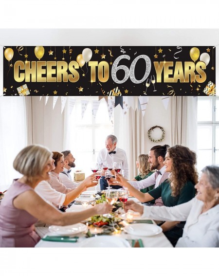 Banners 60th Birthday Banner- Happy 60th Birthday Cheers to 60 Years Birthday Sign Gold Glitter Birthday Banner- Anniversary ...