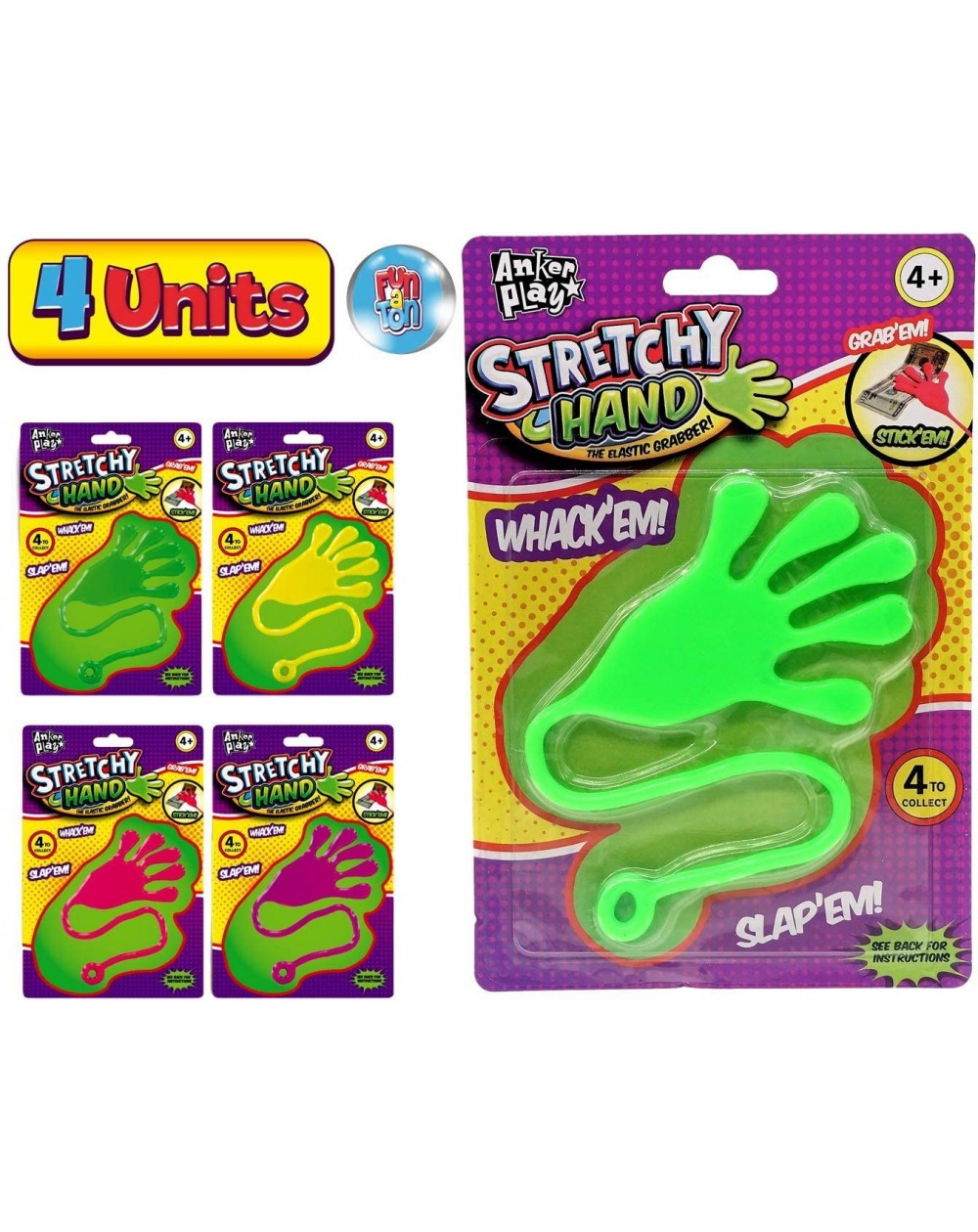 Party Favors Jumbo Giant Sticky Hand for Kids Stretchy Snap Toys (Pack of 4) Great Sticky Hands Party Favors Birthday Toy Sup...