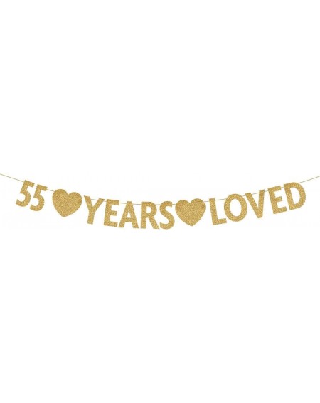 Gold 55 Year Loved Banner- Gold Glitter Happy 55th Birthday Party ...