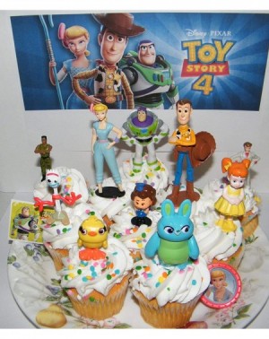 Cake & Cupcake Toppers Toy Story 4 Quality Cake Toppers Birthday Party Favors 13 Set of 10 Figures- Ring and Movie Stickers F...