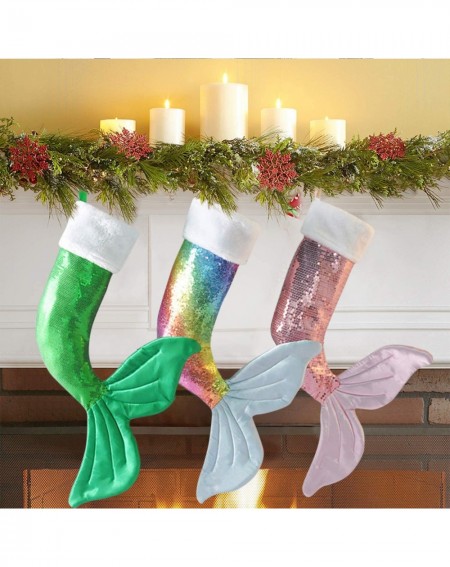 Stockings & Holders Christmas Stockings- 19 & 22 Inch Big Sequins Mermaid Tail Hanging Xmas Stockings Christmas Holiday Decor...