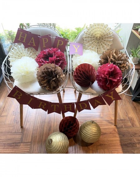 Tissue Pom Poms Burgundy Gold Birthday Party Decorations Burgundy Gold Happy Birthday Banner Tssue Pom Pom Honeycomb Balls Po...