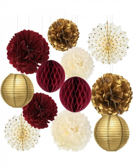 Tissue Pom Poms Burgundy Gold Birthday Party Decorations Burgundy Gold Happy Birthday Banner Tssue Pom Pom Honeycomb Balls Po...