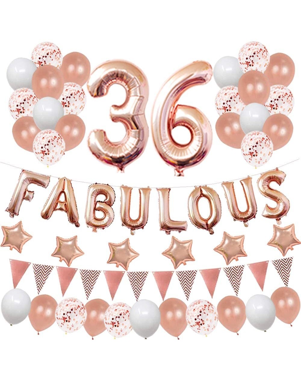 Balloons Rose Gold 36TH Birthday Party Supplies Rose Gold Fabulous Theme Happy Birthday Decorations Set 36 Birthday Banner Ro...