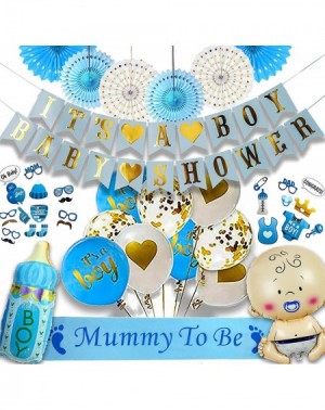 Party Packs Baby Boy Shower Decorations - Blue Banner - Swirl & Photo Props - Easy to Assemble - 2 Large Foil Balloons - 50 P...