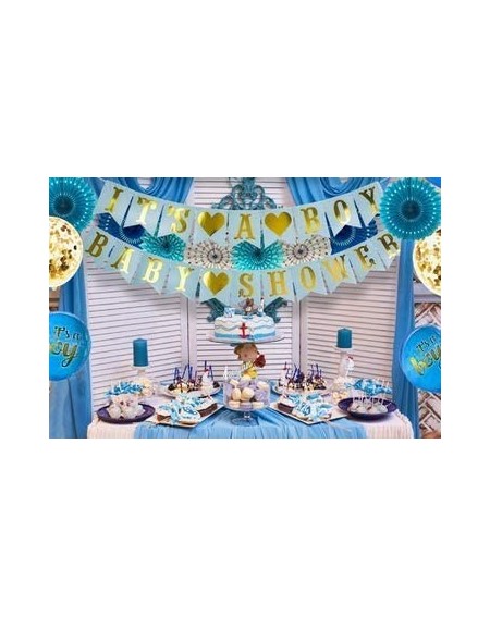 Party Packs Baby Boy Shower Decorations - Blue Banner - Swirl & Photo Props - Easy to Assemble - 2 Large Foil Balloons - 50 P...