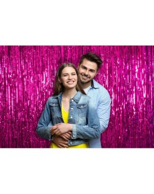 Photobooth Props Metallic Hot Pink Foil Fringe Tinsel Curtain 3 Ft x 8 Ft Pack of 2 Photobooth Backdrop Bachelorette Birthday...